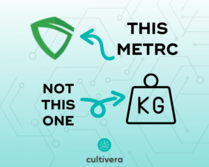 graphic showing metrc logo and kilogram logo with text This Metrc, Not This One for Introduction To Metrc