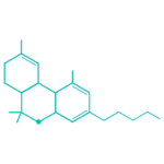 teal lineart of the chemical THC
