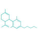 teal lineart of CBD molecule