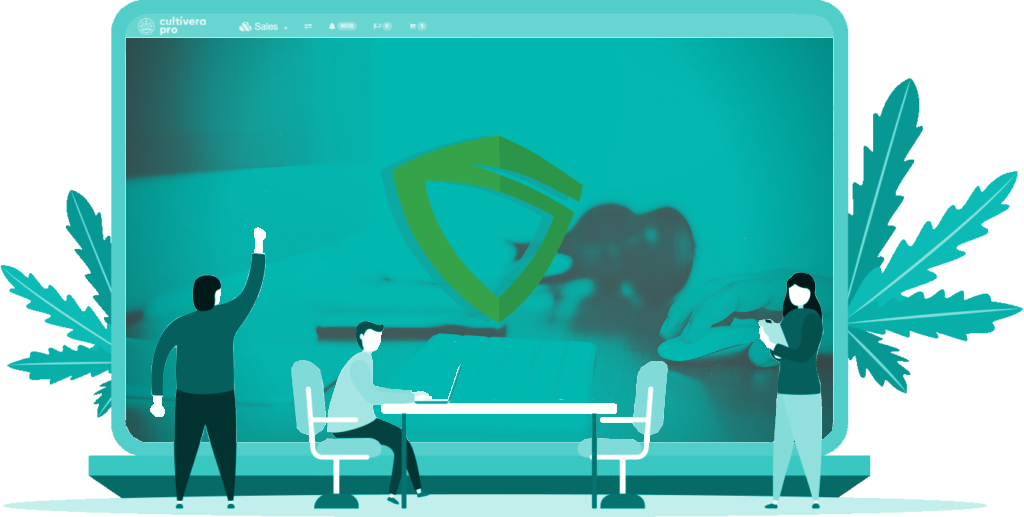art representing Metrc workflow on laptop with people working