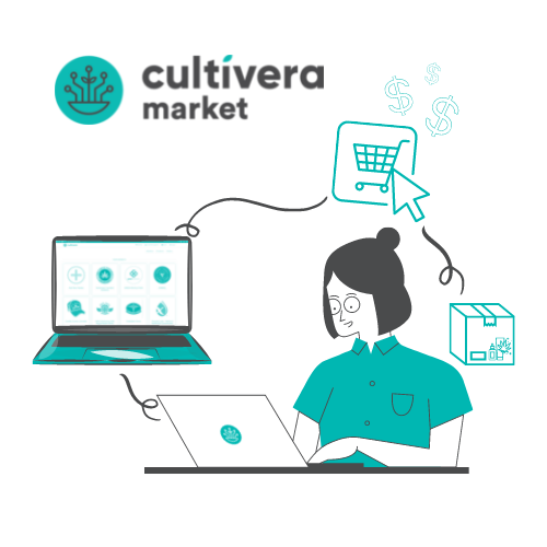 illustration of person using cultivera market to sell product