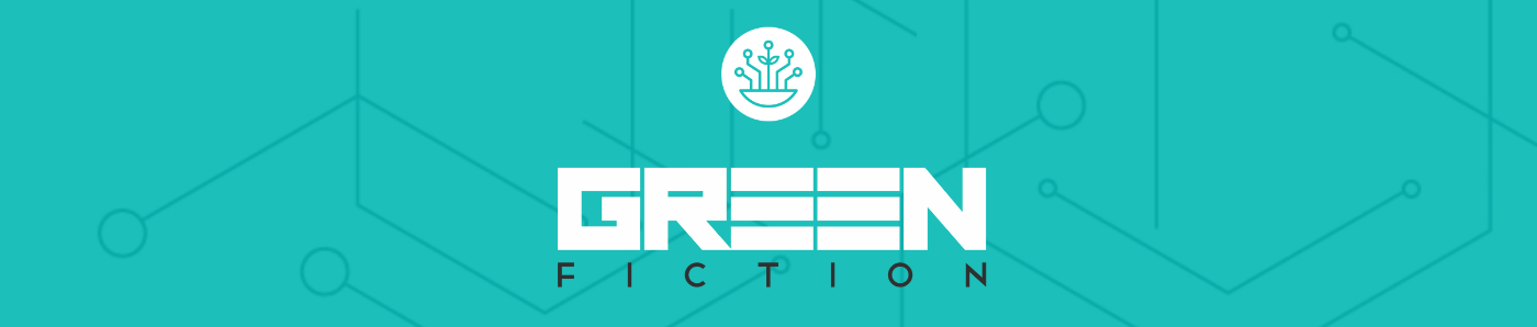 teal background with white cultivera and green fiction logos