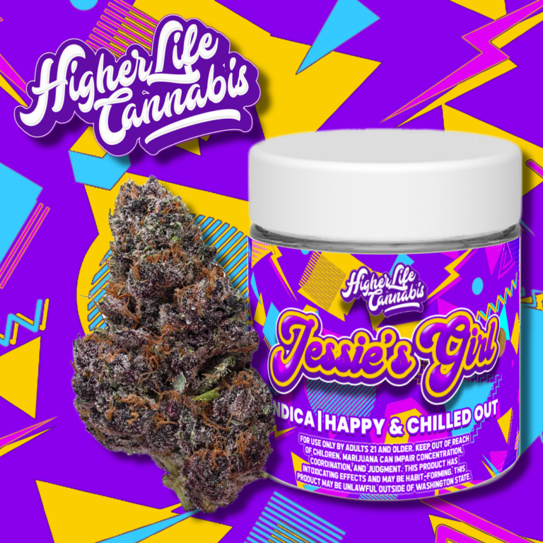 Colorful Information graphic for "Jessie's Girl" strain from LWLF Brands on Cultivera Market