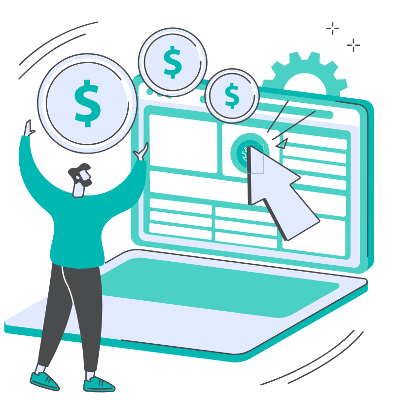 teal and white illustration representing cultivera pos dispensary software solution saving dispensaries money