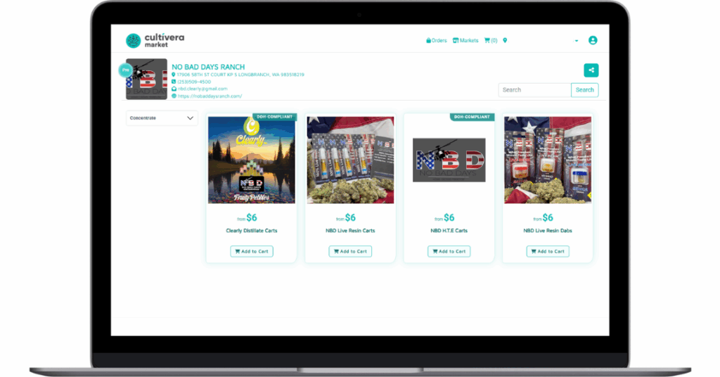 nbd cultivera market menu on laptop